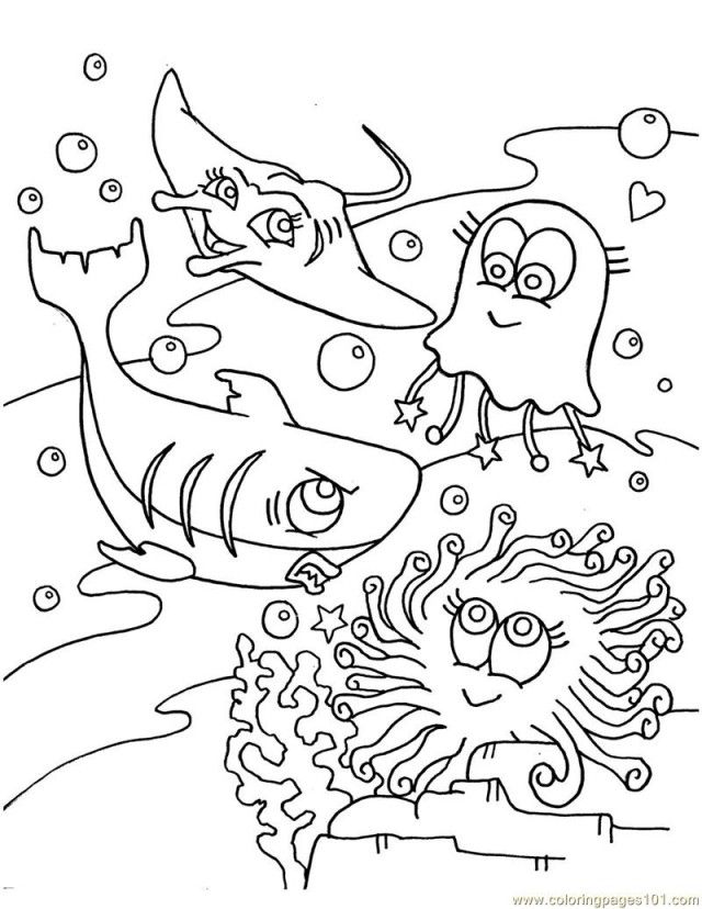 Coloring Pages Shark Jelly Fish In Occean Natural World Gt Oceans 