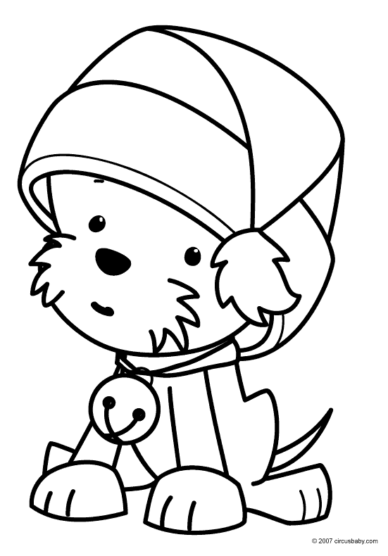 Adorable Puppy with Santa Hat Christmas Coloring Page