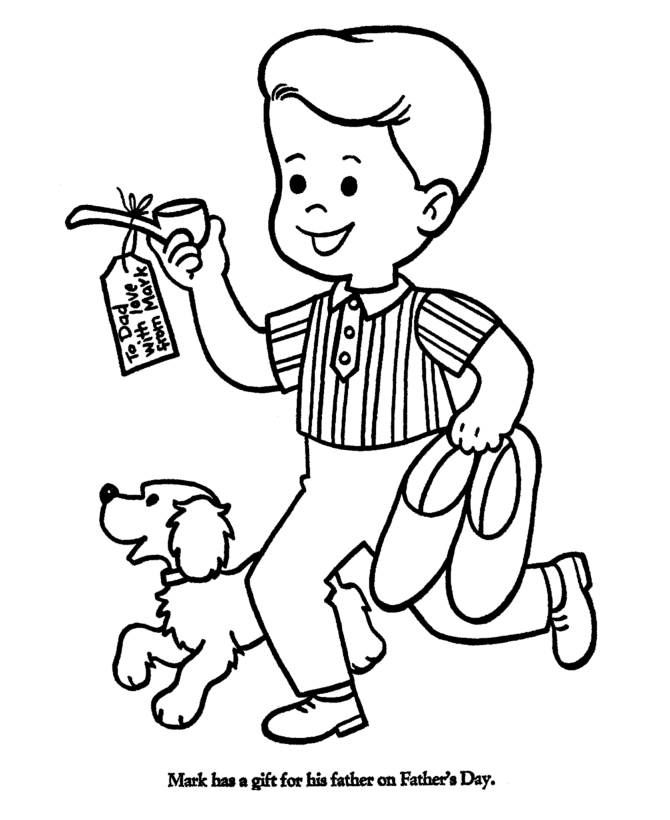 Father's Day Coloring Pages - Boy and girl giving Dad a new tie 