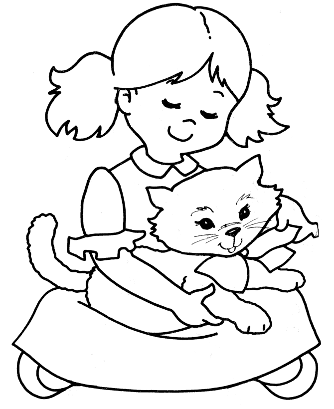 Pet Cat Coloring Pages | Free Printable Pretty kitty with a bow ...