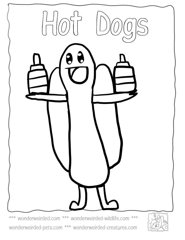 Food Coloring Page Cartoon Hot Dog, Echo's Free Food Coloring Page 