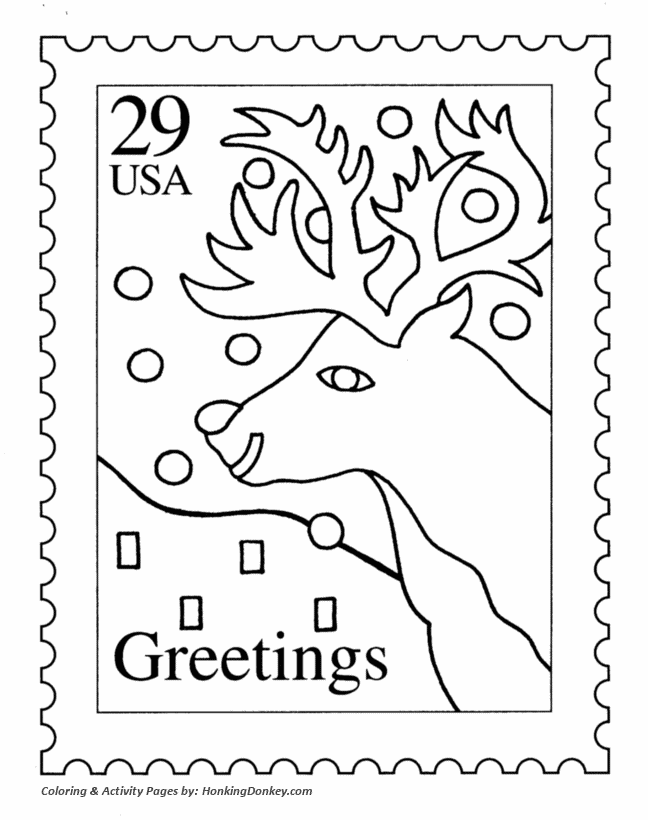 Santa's Reindeer Coloring Pages - Reindeer Christmas Stamp 