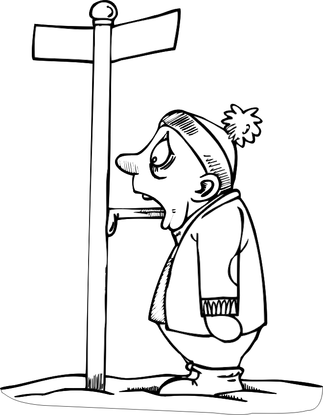 Winter Coloring Page | Tongue Stuck To Frozen Pole