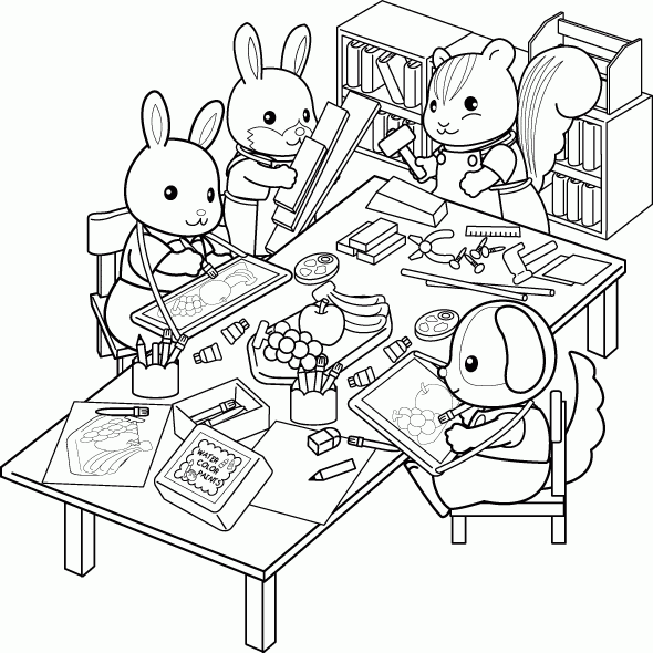 Line Drawings Calico Critters Coloring Pages - Coloring Cool