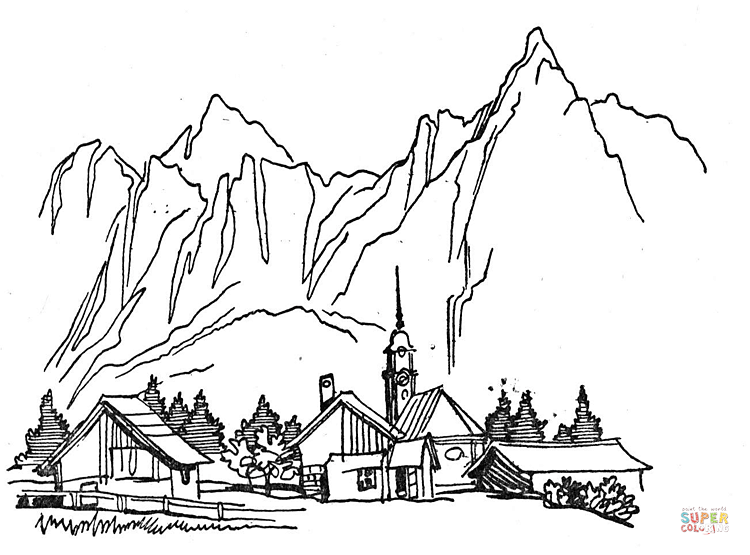 Village In The Mountains coloring page | Free Printable Coloring Pages