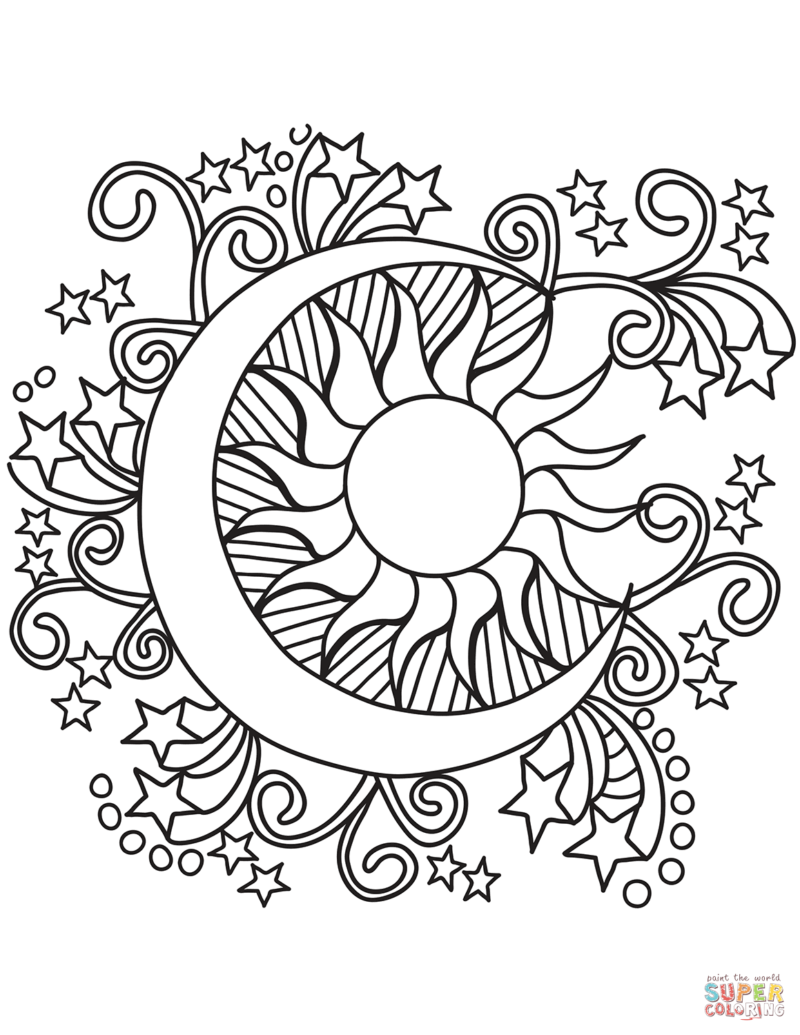 Pop Art Sun, Moon, and Stars coloring page | Free Printable Coloring Pages