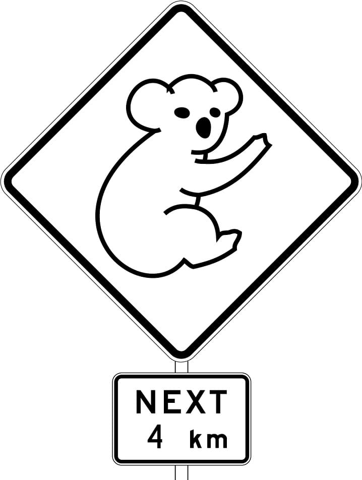 Australia Road Sign with Koala Coloring Page - Free Printable Coloring Pages  for Kids