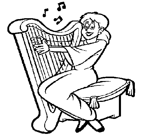 Woman playing the harp coloring page - Coloringcrew.com