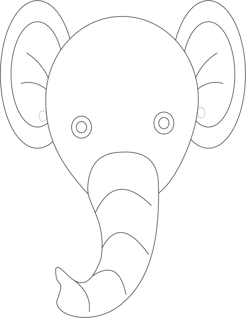 Elephant mask printable coloring page for kids
