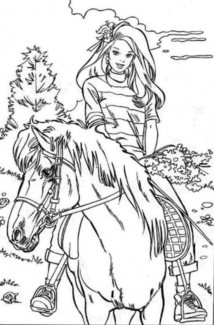digital dunes: Barbie and horse Coloring Pages