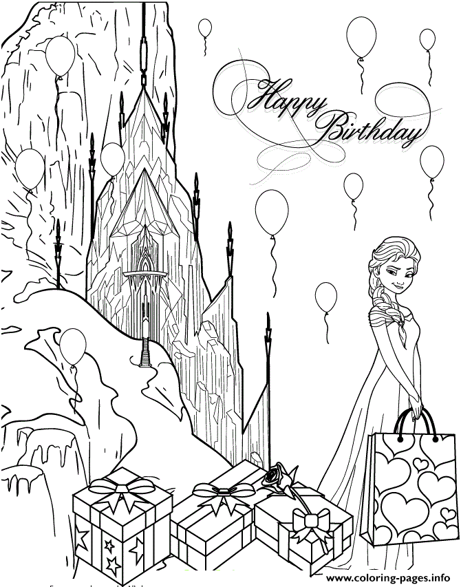 Elsa Birthday Party At Ice Castle Colouring Page Coloring page Printable
