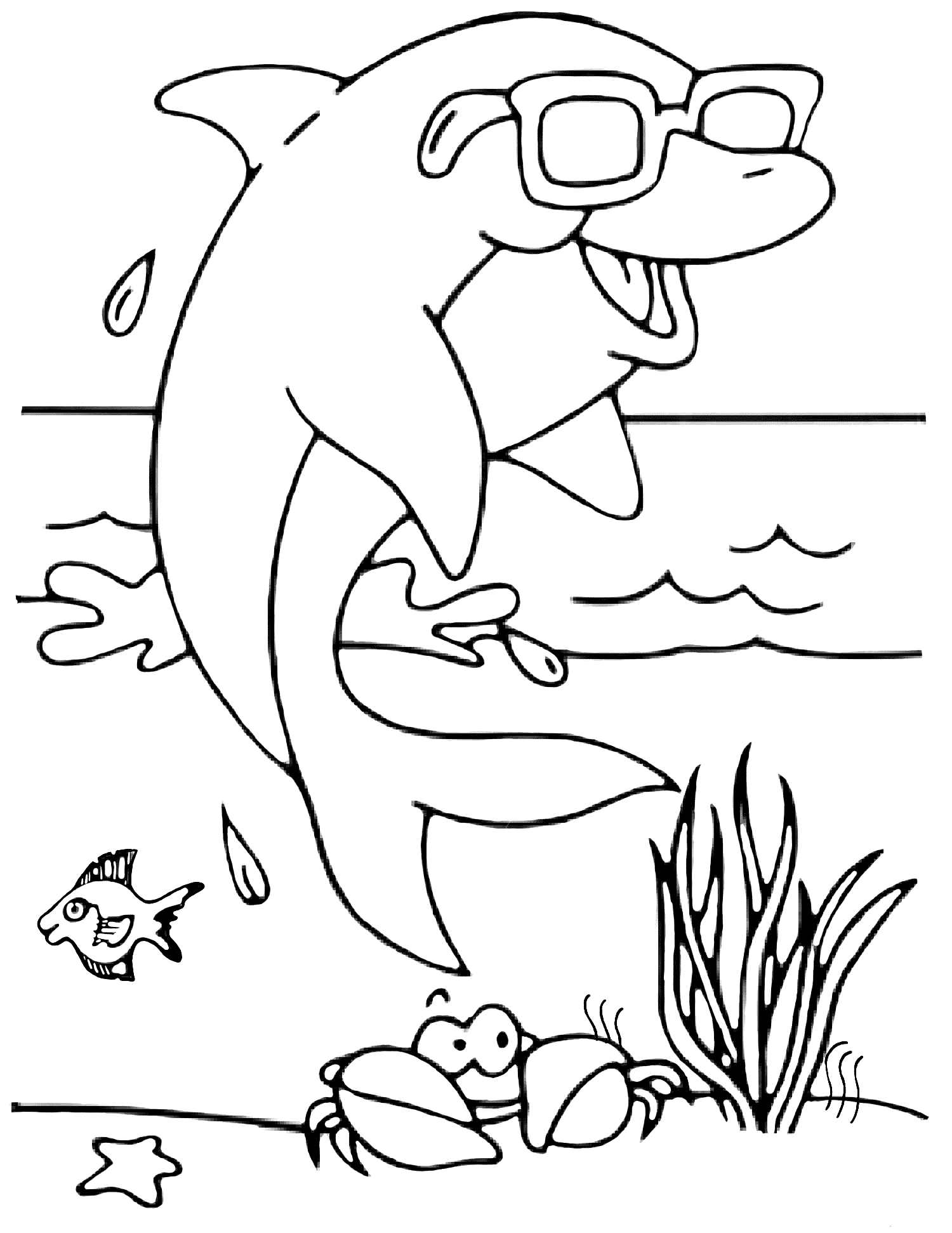 Dolphin with glasses - Animals Adult Coloring Pages