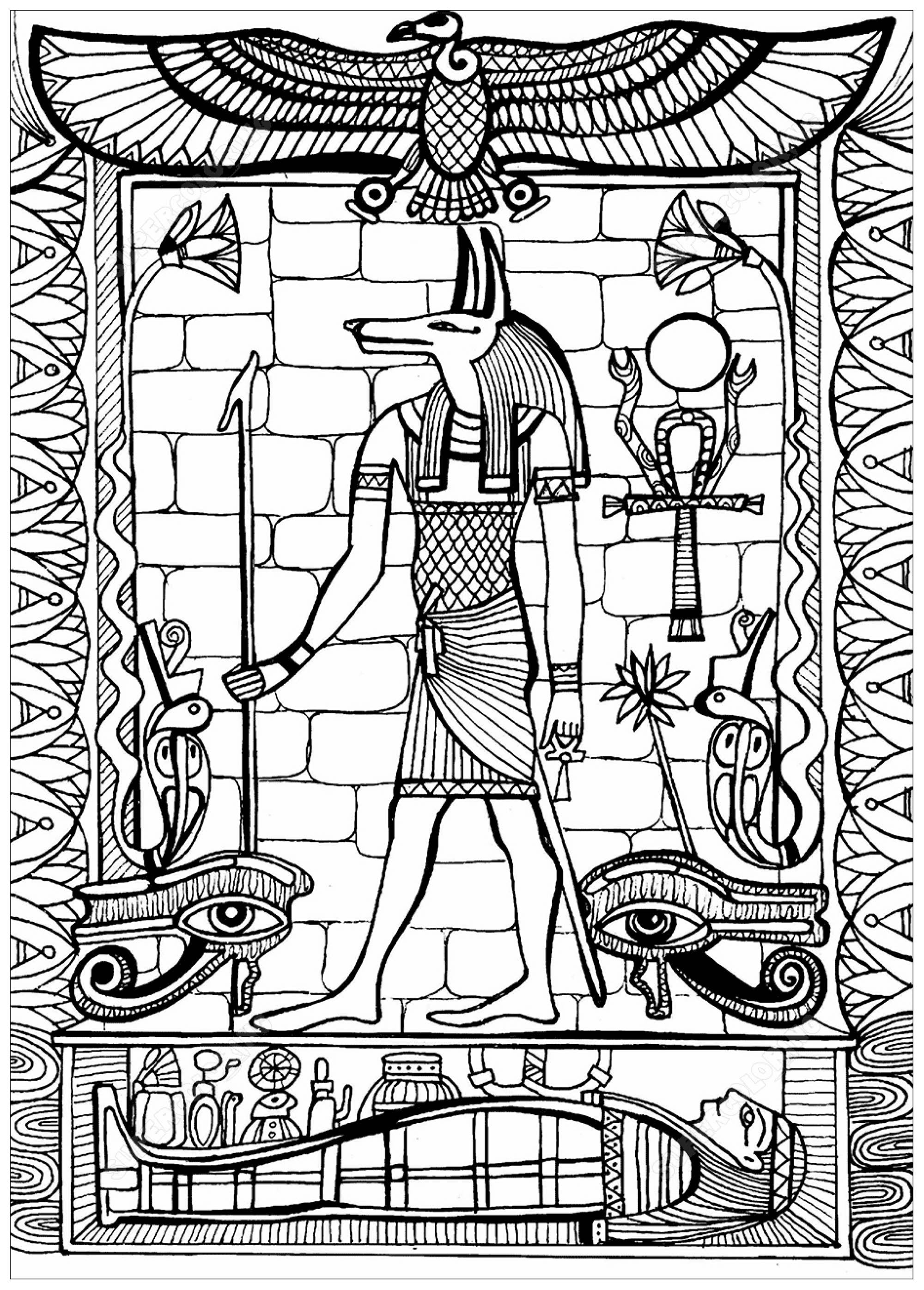 Anubis, God of Ancient Egypt - Egypt Adult Coloring Pages
