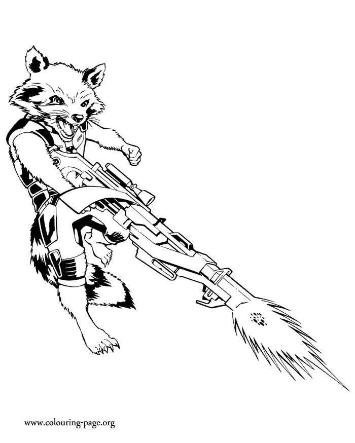 Guardians of the Galaxy - Rocket, an expert marksman coloring page