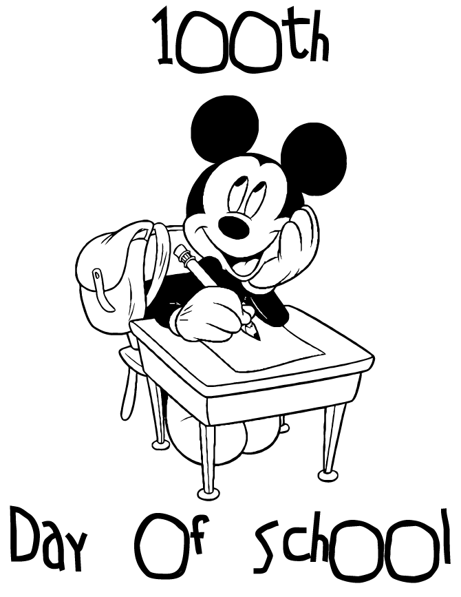 Mickey Mouse 100th Day Of School Coloring Page | Free Printable 