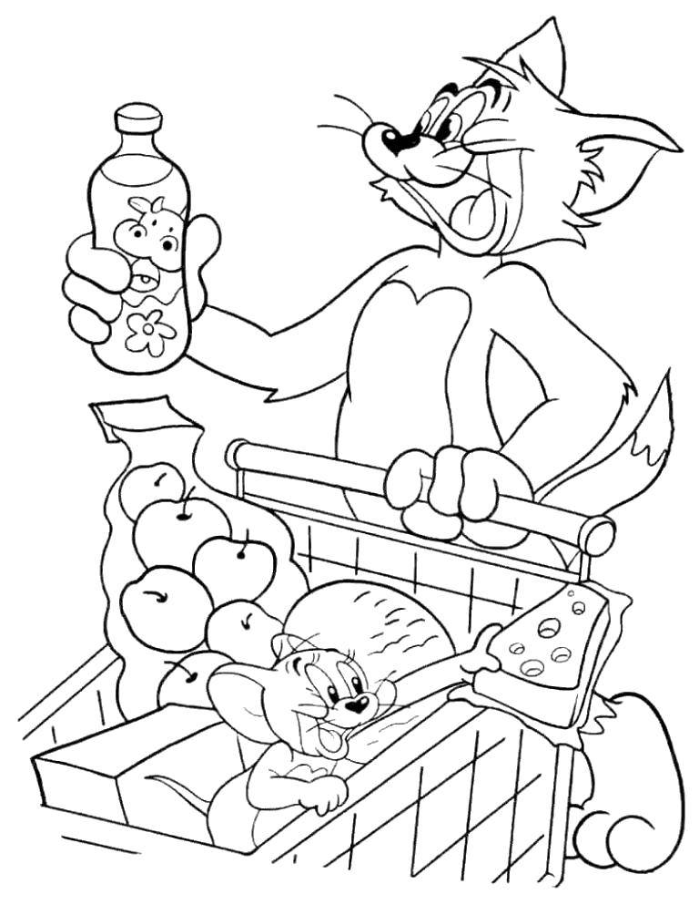 Online coloring pages Coloring page Tom and Jerry in the supermarket Tom  and Jerry, Download print coloring page.