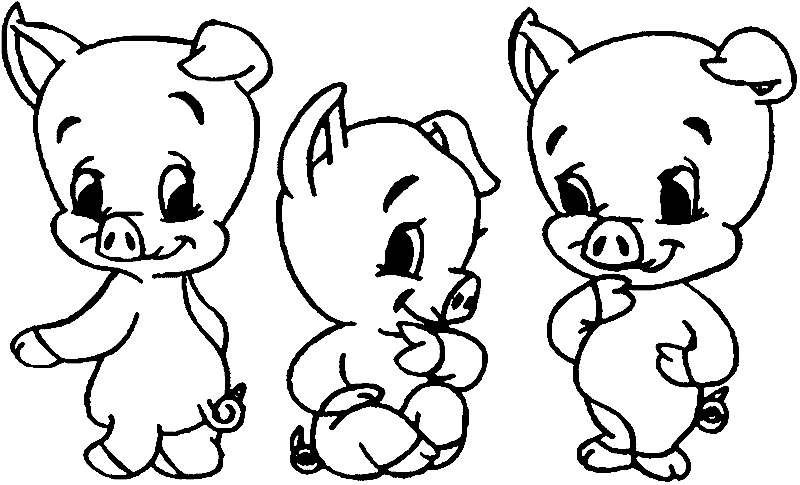 Pig coloring page of three baby Pigs coloring pages