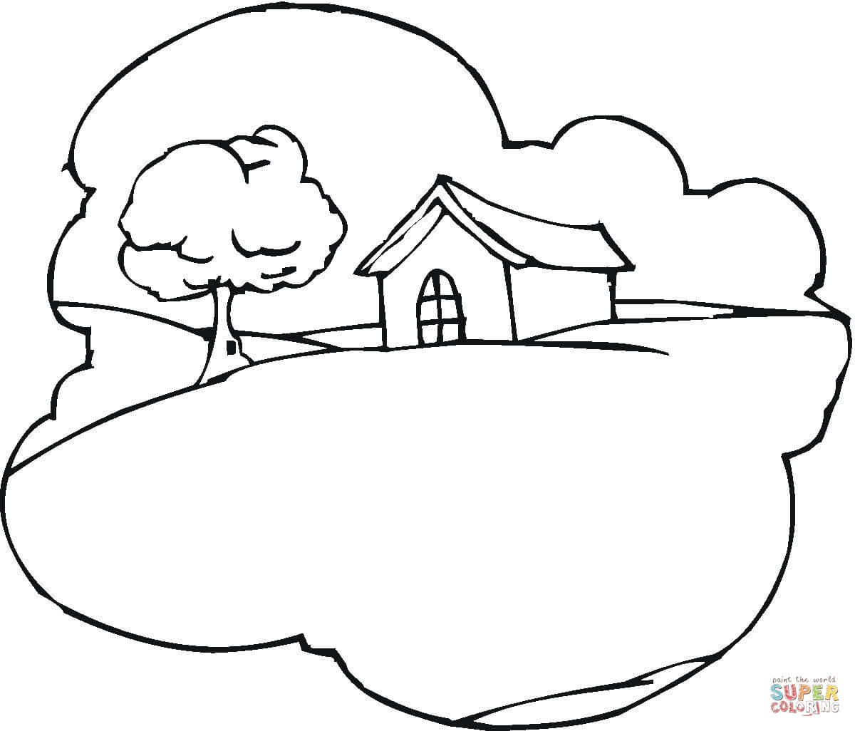 Cottage On The Hill coloring page | Free Printable Coloring Pages