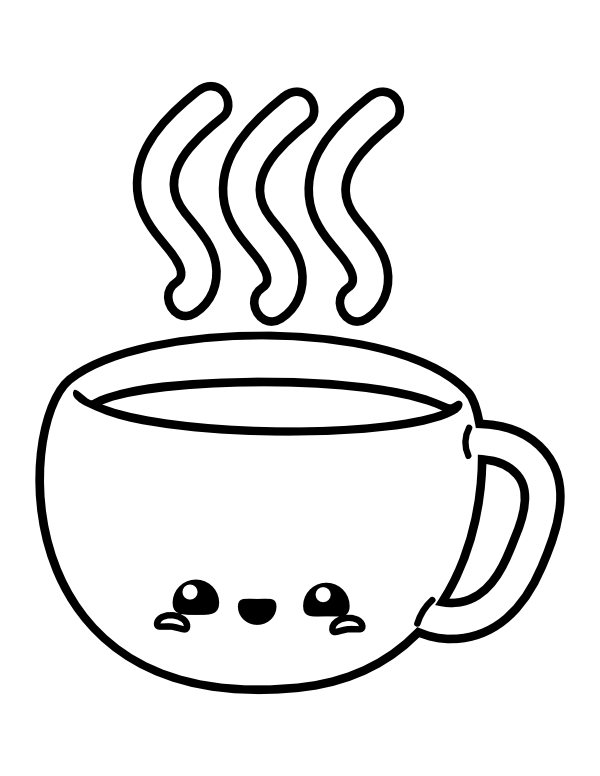 Printable Kawaii Coffee Coloring Page