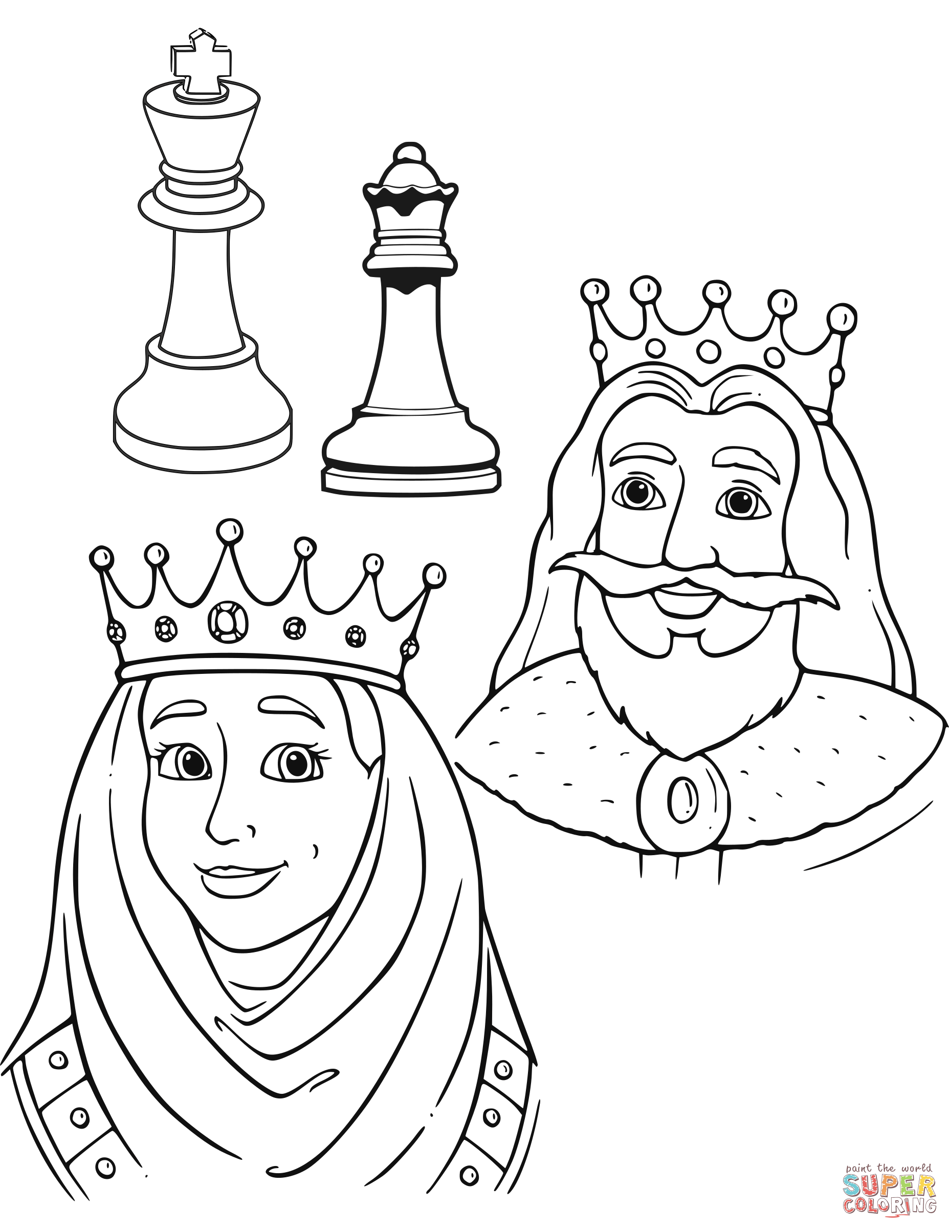 Queen And King Chess Pieces Coloring Page   Free Printable ...