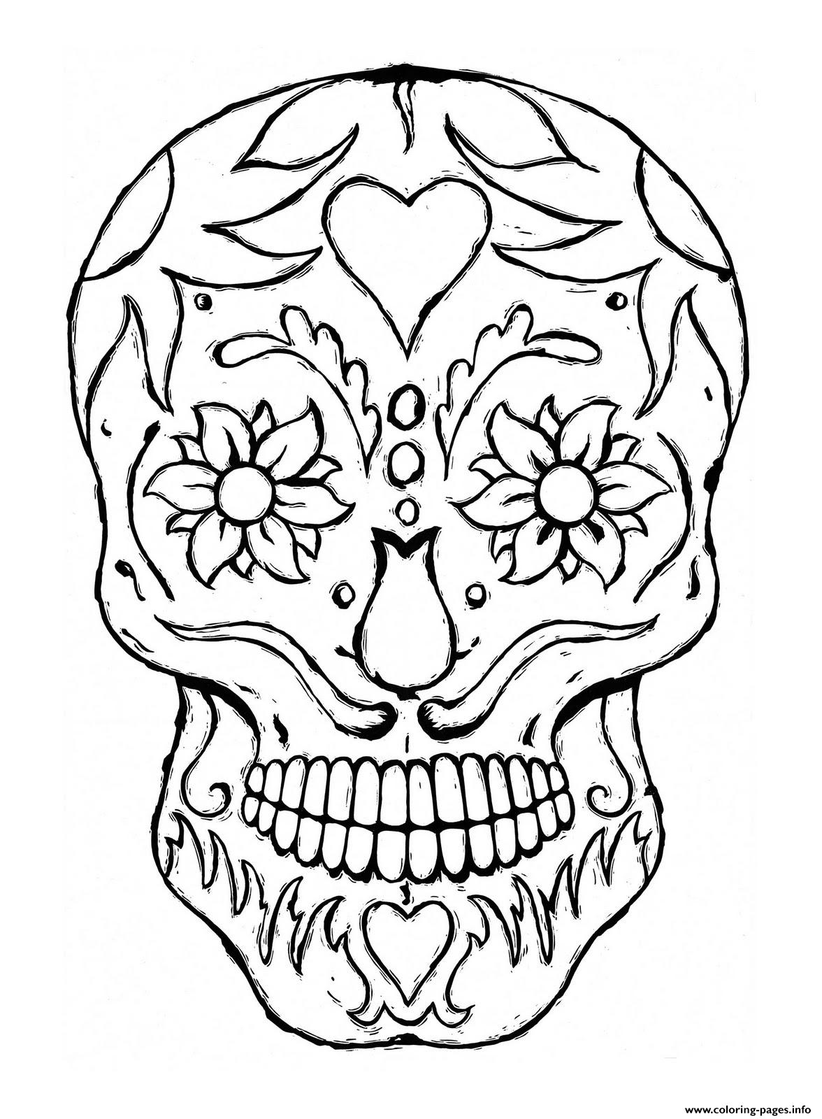 Print free printable sugar skull Coloring pages
