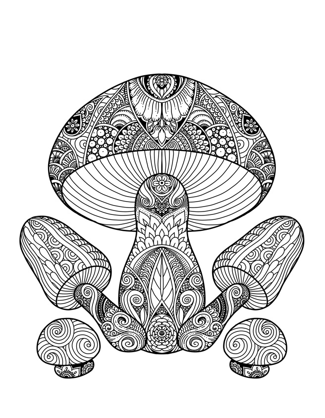 Mushrooms Doodle Art Adult Coloring Page | Karyn Lewis Illustration