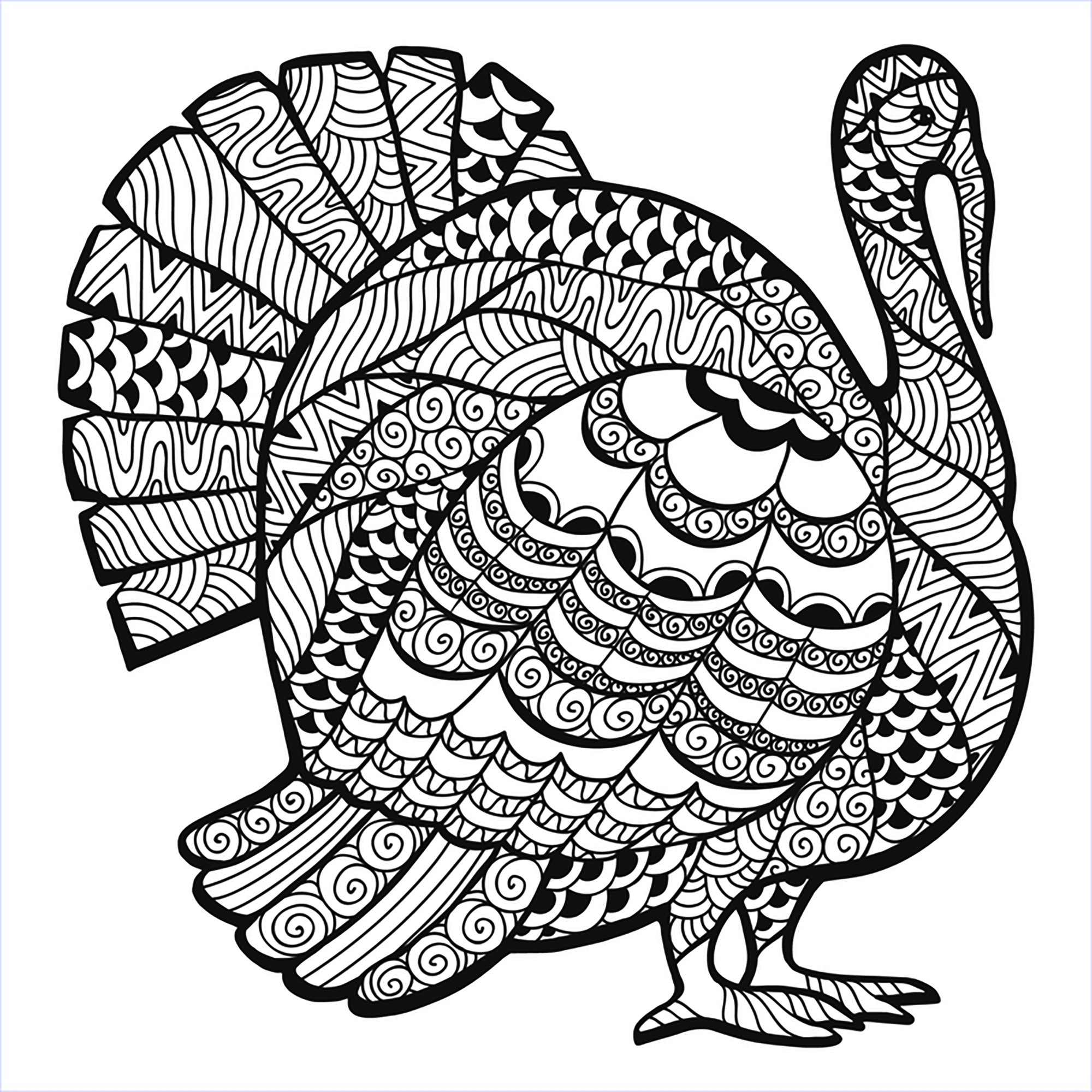 Turkey Zentangle Coloring sheet - Thanksgiving Adult Coloring Pages