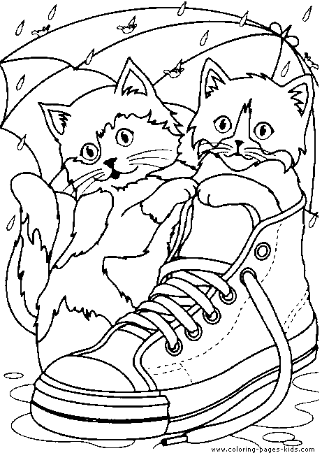 Two cute cats in a shoe color page. Free printable coloring ...