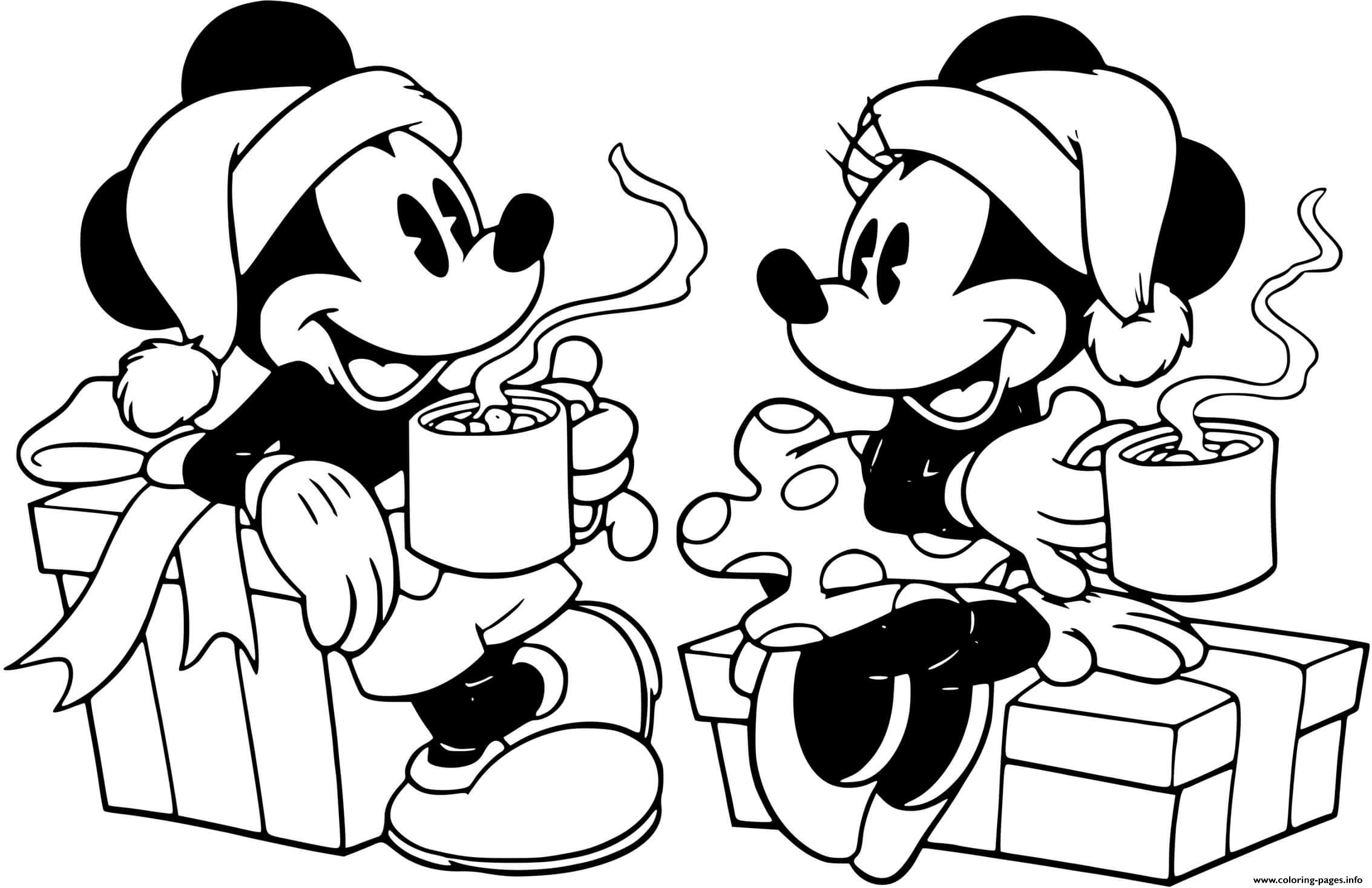 Mickey Minnie Drinking Hot Cocoa Coloring Pages Printable