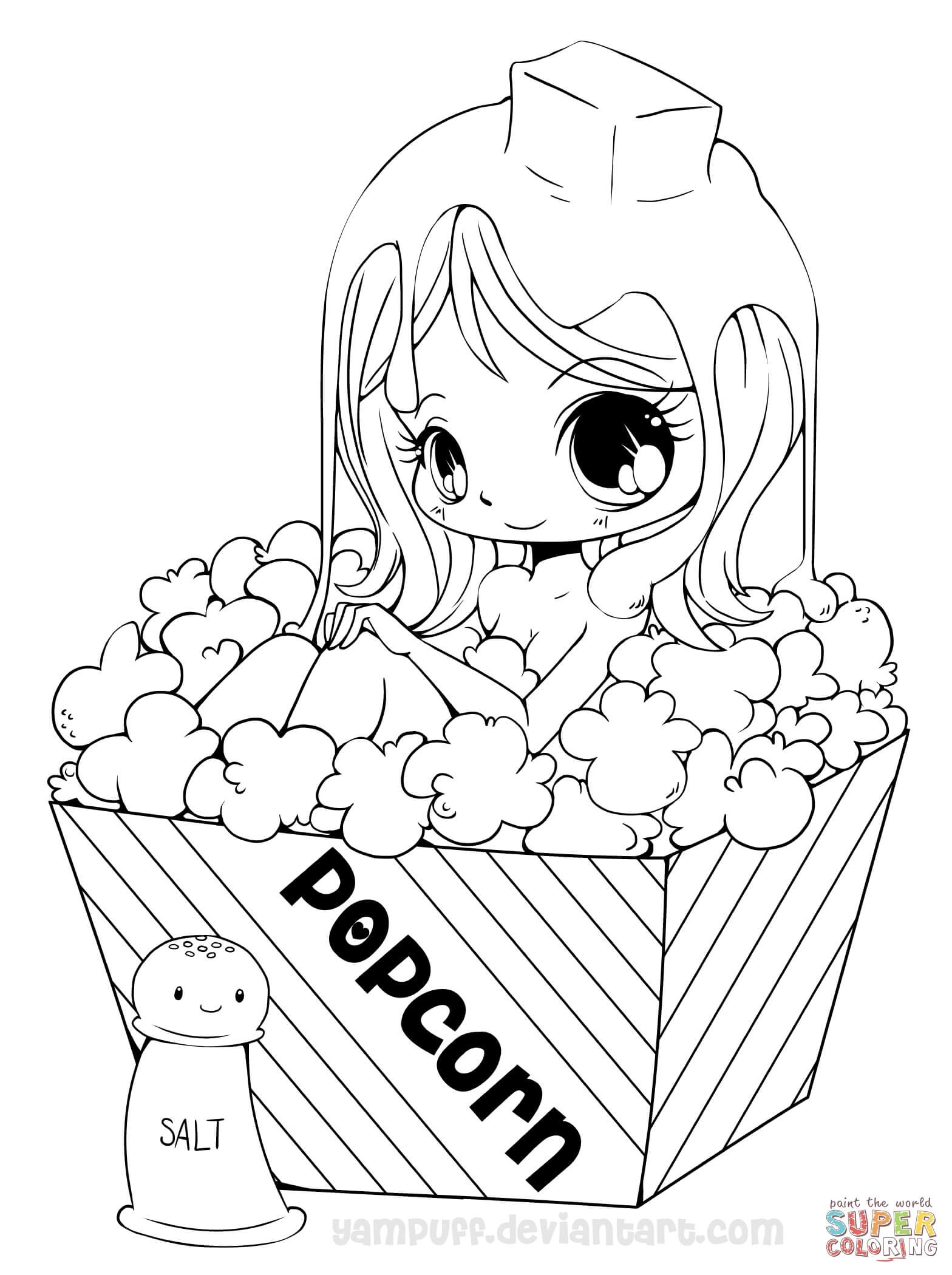 Coloring  Colouring In Things Awesome Chibi Popcorn Girl Coloring ...