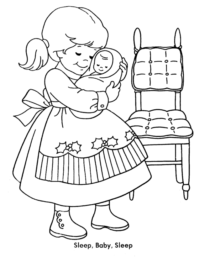 Bible Printables: Christmas Kids Coloring Pages - Girl holding a ...