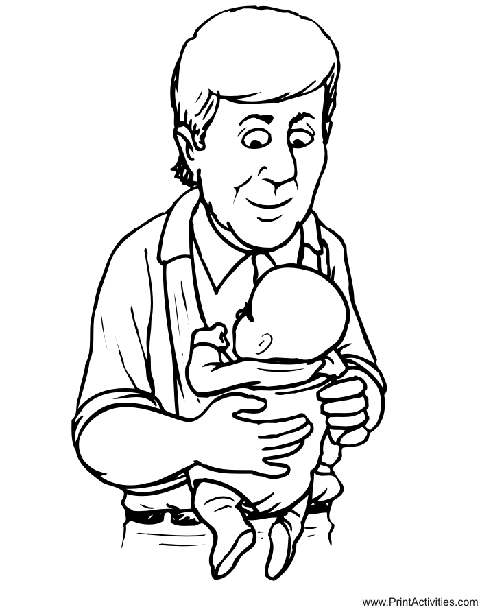 Fathers Day Coloring Page | Dad Holding Baby