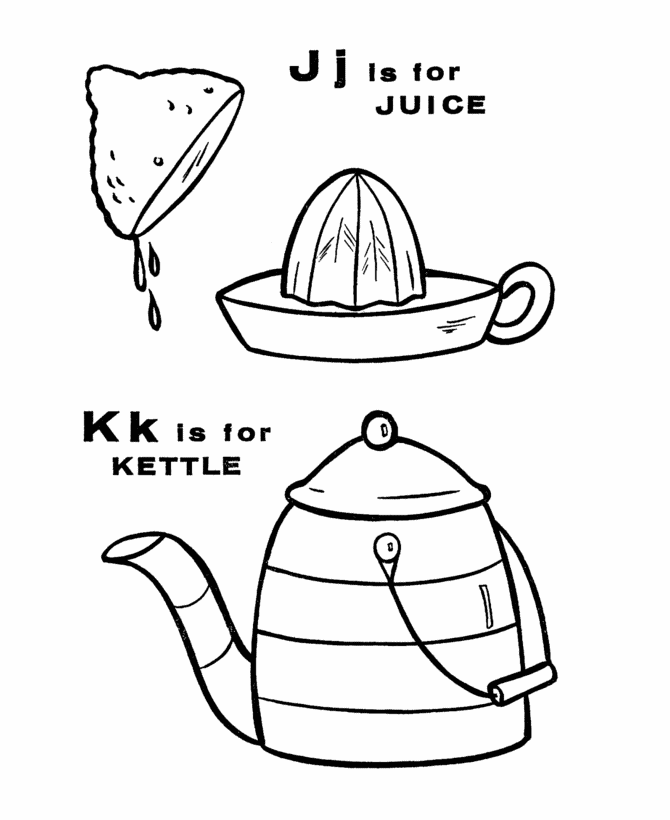 ABC Alphabet Coloring Sheet - J/K is for Juice / Kettle ...