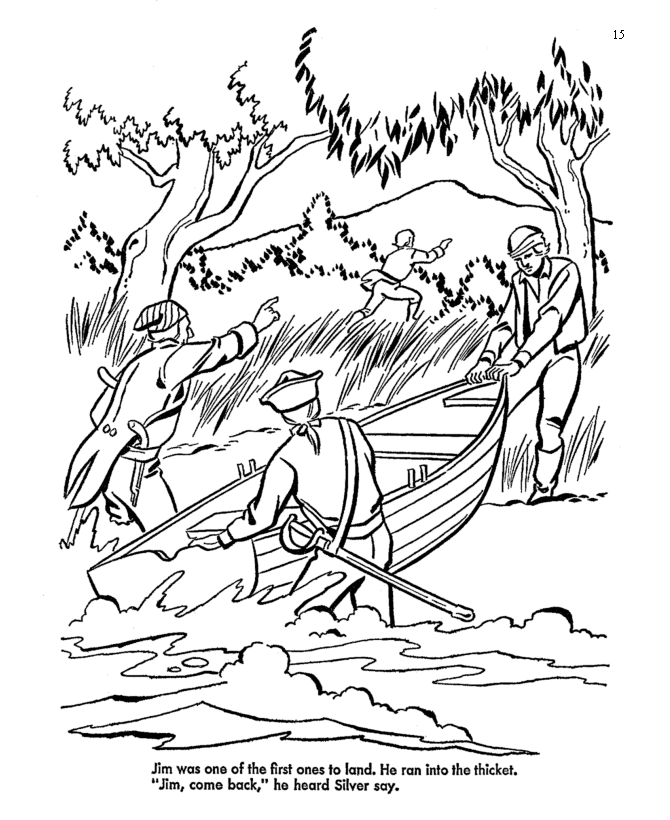 Treasure Island coloring pages | Jim Hawkins runs away from the ...