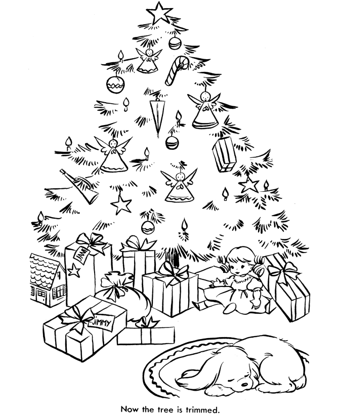Christmas Tree Coloring Pages - Many Packages under the Christmas 