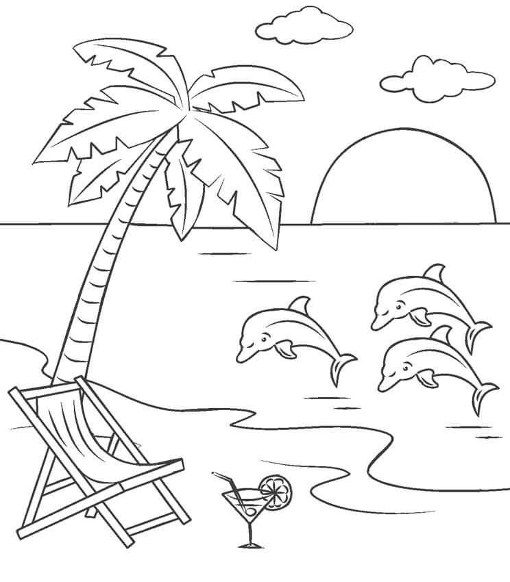 Beautiful Beach Scene Coloring Page - Free Printable Coloring Pages for Kids