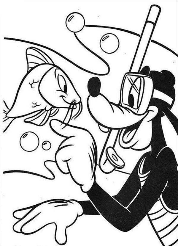 Mickey Mouse Safari Coloring Pages Goofy Snorkeling and Meet ...