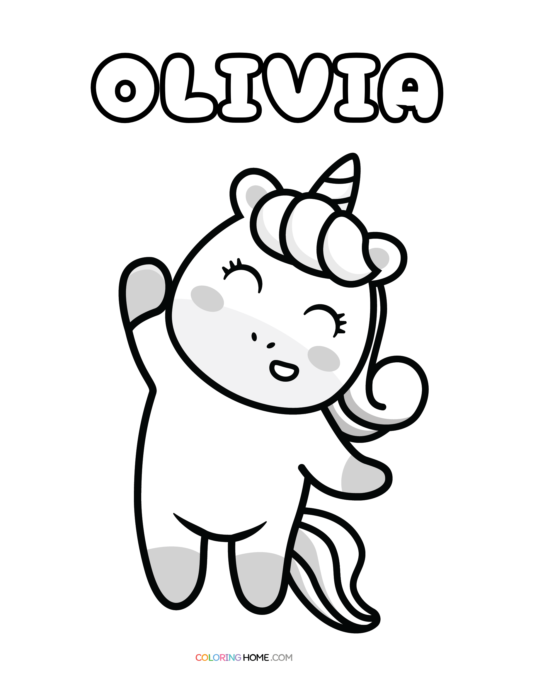 Olivia unicorn coloring page