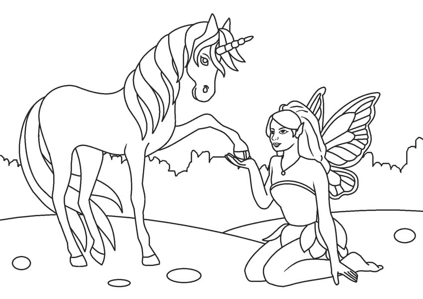 Fairy and Unicorn Coloring Page - Free Printable Coloring Pages for Kids