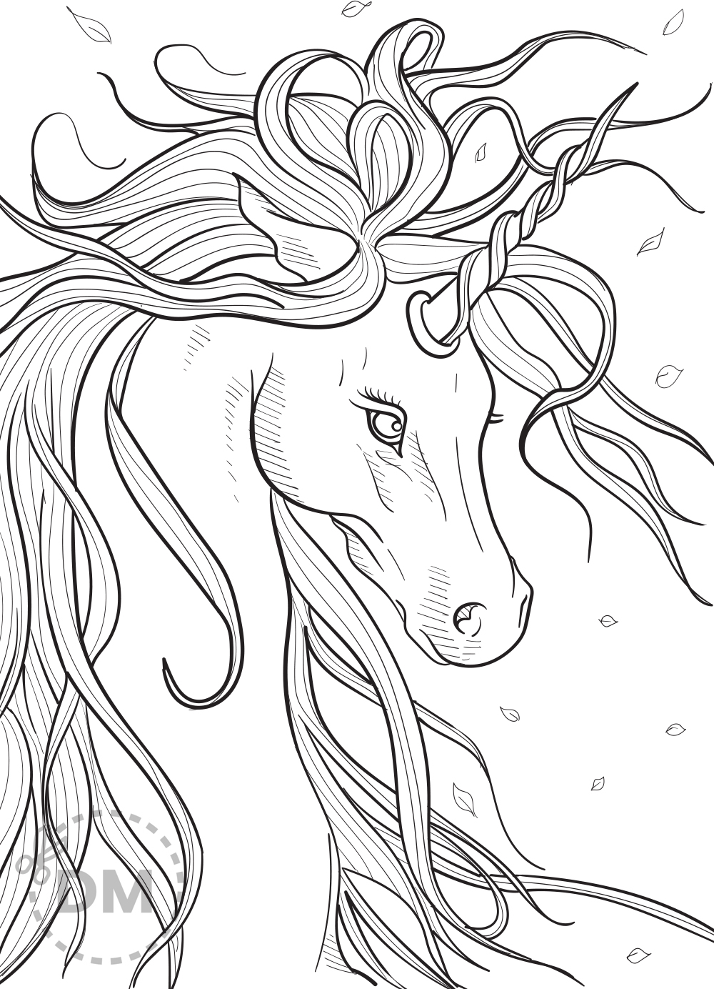 Unicorn Head Coloring Page For Teens and Adults - diy-magazine.com