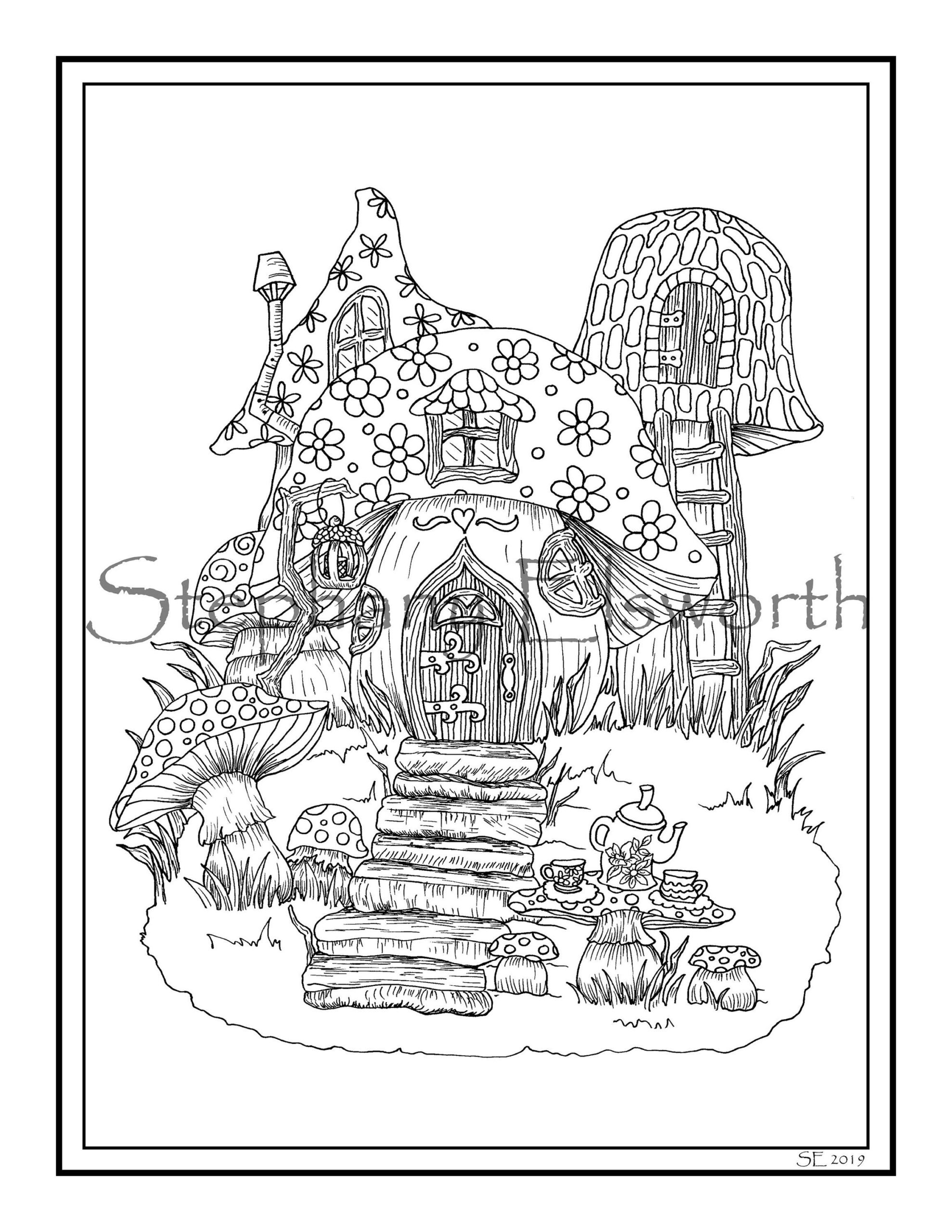 Coloring Pages : Teatime At Mushroom Cottage Printable Instant ...