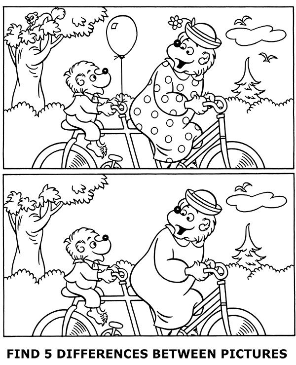 Find 5 differences between two pictures bears on bikes