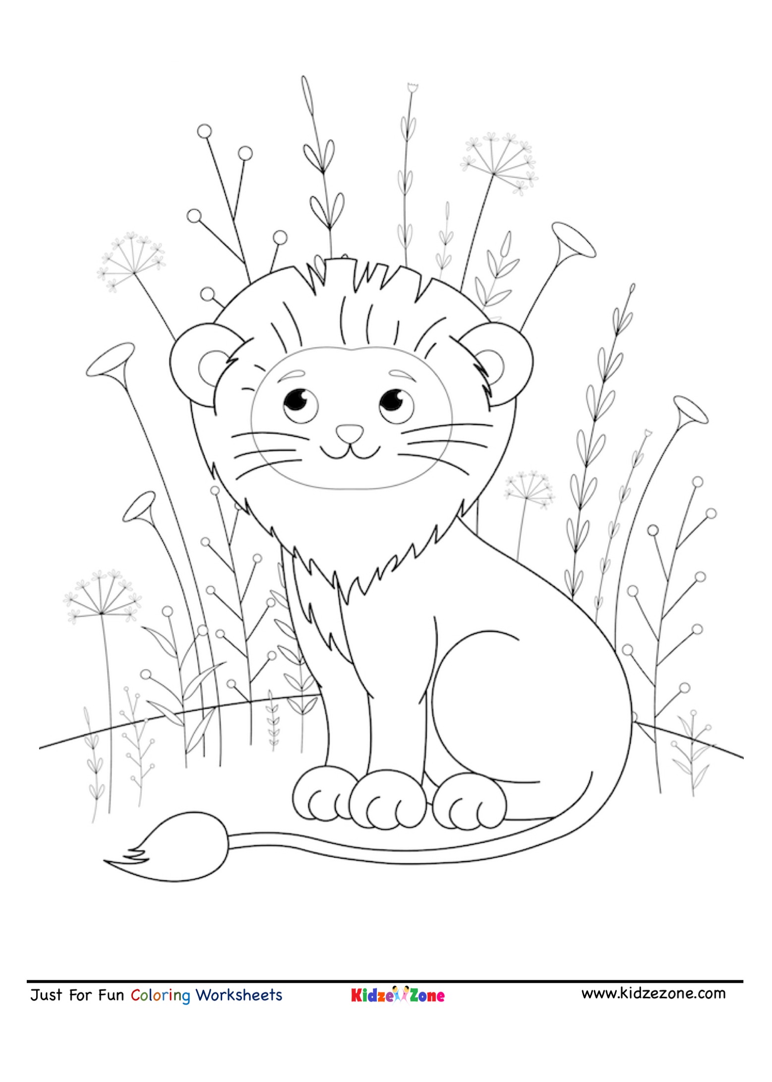 Cute Smiling Lion coloring Page - KidzeZonekidzezone.com