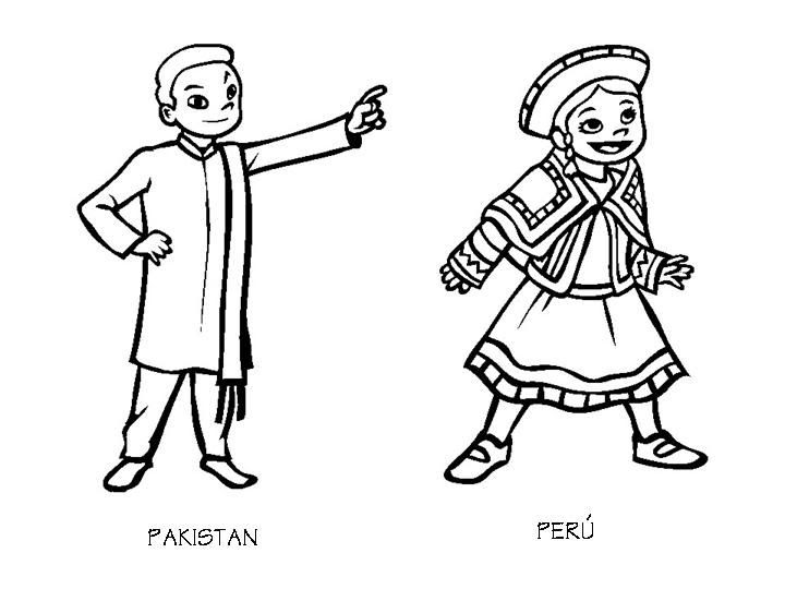 Pakistan and Peru costumes coloring pages | Coloring Pages