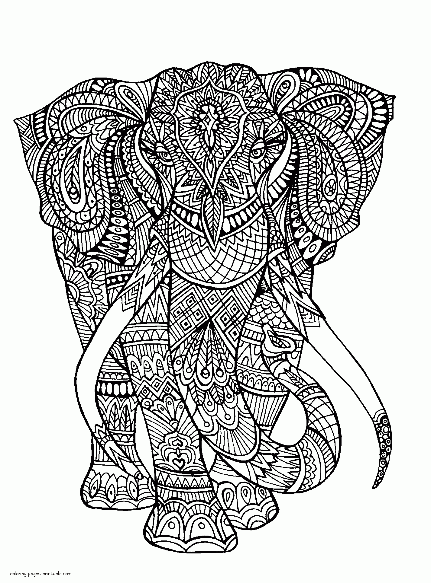 Difficult Elephant Colouring Page || COLORING-PAGES-PRINTABLE.COM