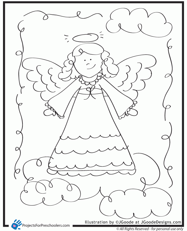 Free Printable angel coloring page - from ProjectsforPreschoolers.com