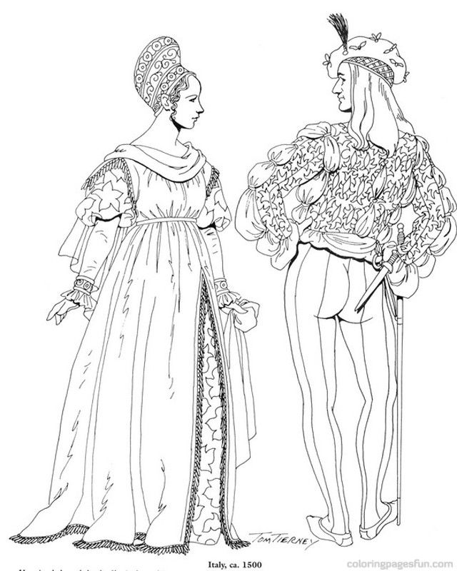 Renaissance Costumes and Clothing Coloring Pages 34 | Coloriages ...