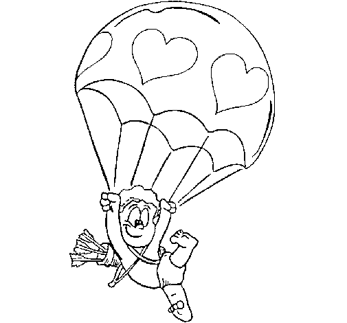 Cupid in a parachute coloring page - Coloringcrew.com