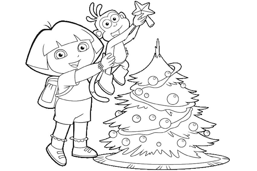 Christmas Coloring Pages Dora - CartoonRocks.com