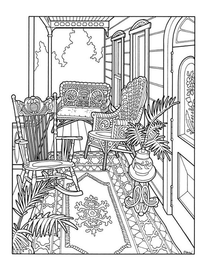 patio in Victorian house intricate coloring pages for grown ups | Coloring  books, Coloring pages, Blank coloring pages